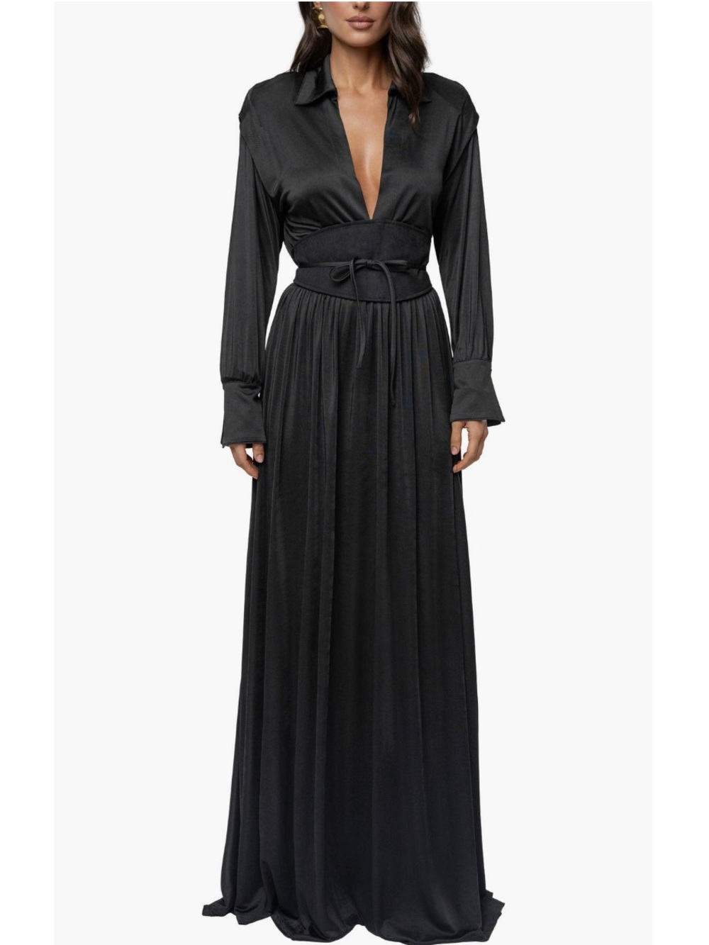 JLUXLABEL Collar Long Sleeve Satin Gown Dress NWT!